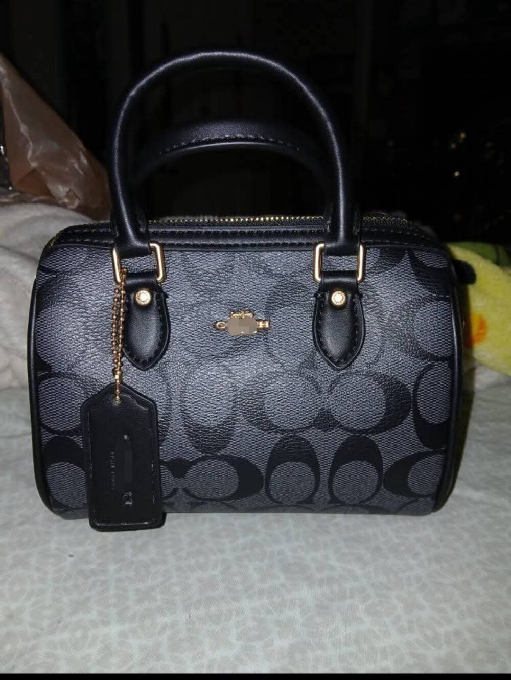 Mini Satchel in Black and Charcoal Signature Print
